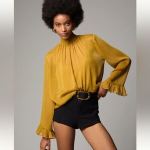 NWT Anthropologie Long Sleeve High Neck Blouse XS in Yellow